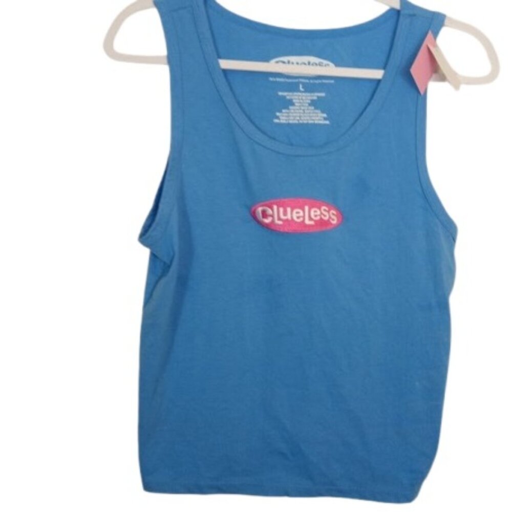 Clueless Womens Cropped Tank Top Blue Embroidered Patch Racerback JR L New